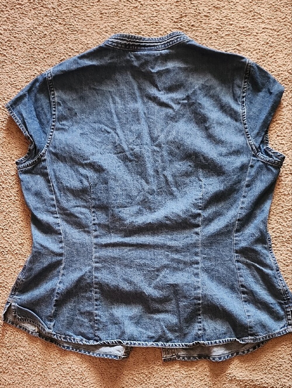 Faded Glory Denim Snap Button Cap Sleeve Top - Blue - Picture 2 of 4